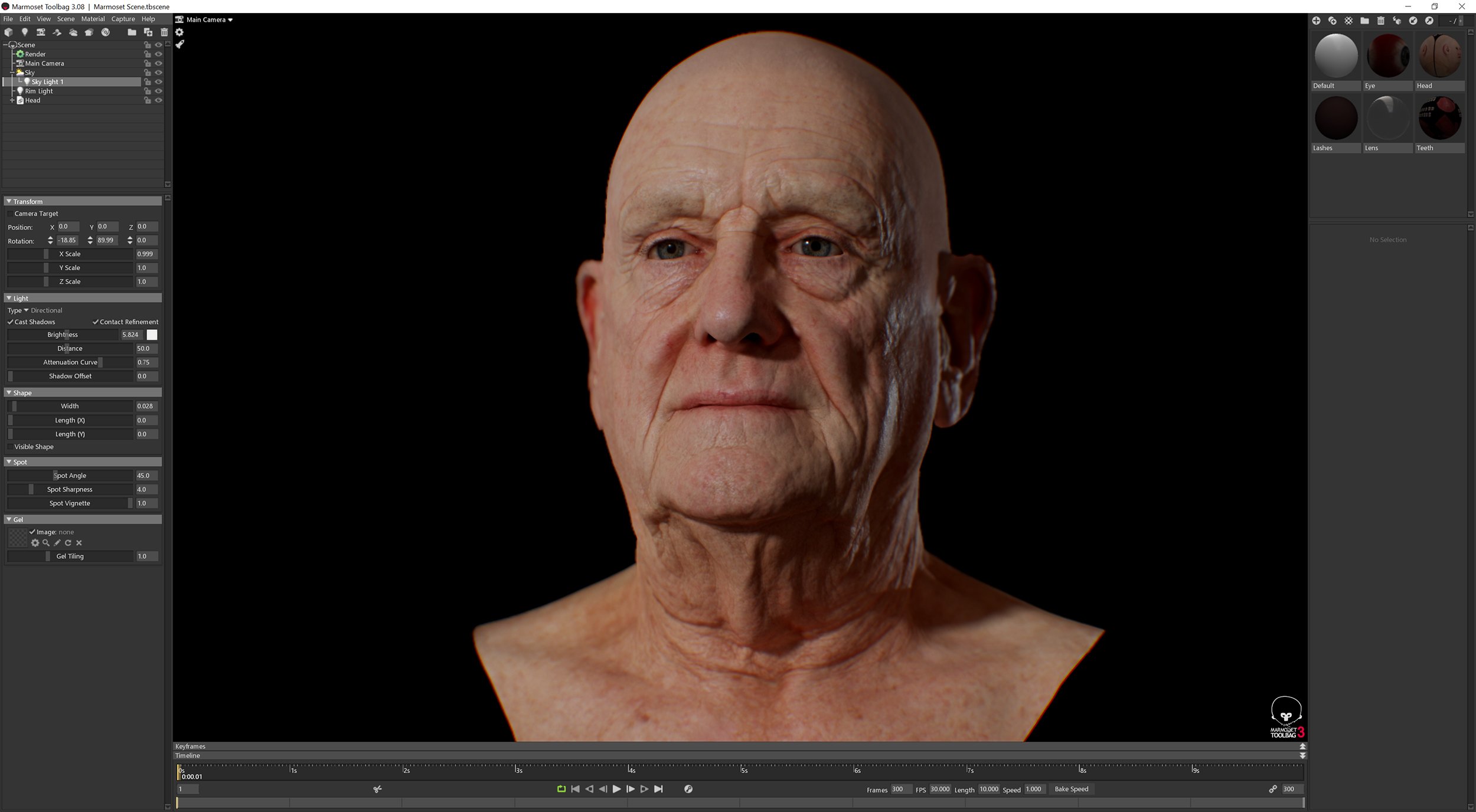 Male wrinkles 3d head scan